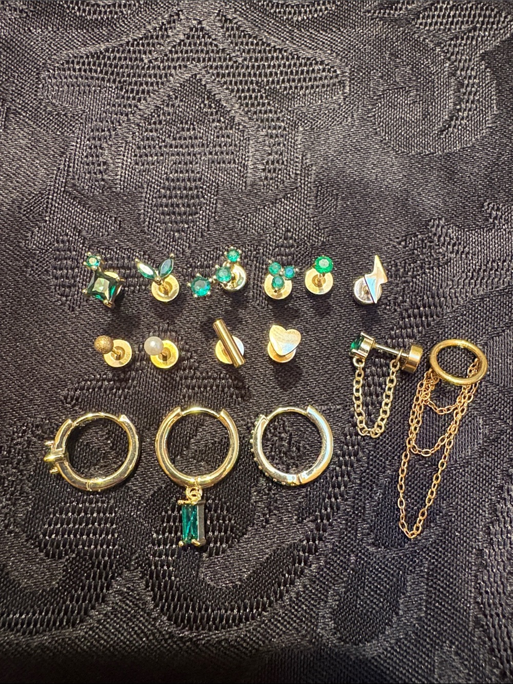 Gold and Emerald Multiset Women’s Earring Set